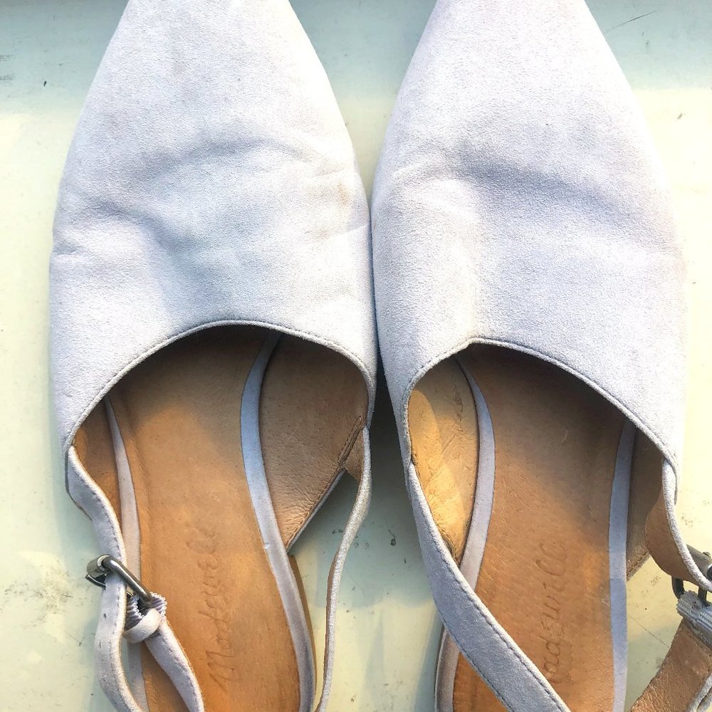 Lavender suede Madewell mules